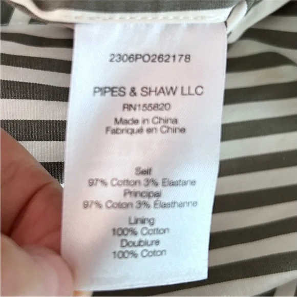 Veronica Beard Ruched Striped Shirtdress White & Olive Green Size 8 - Picture 11 of 13